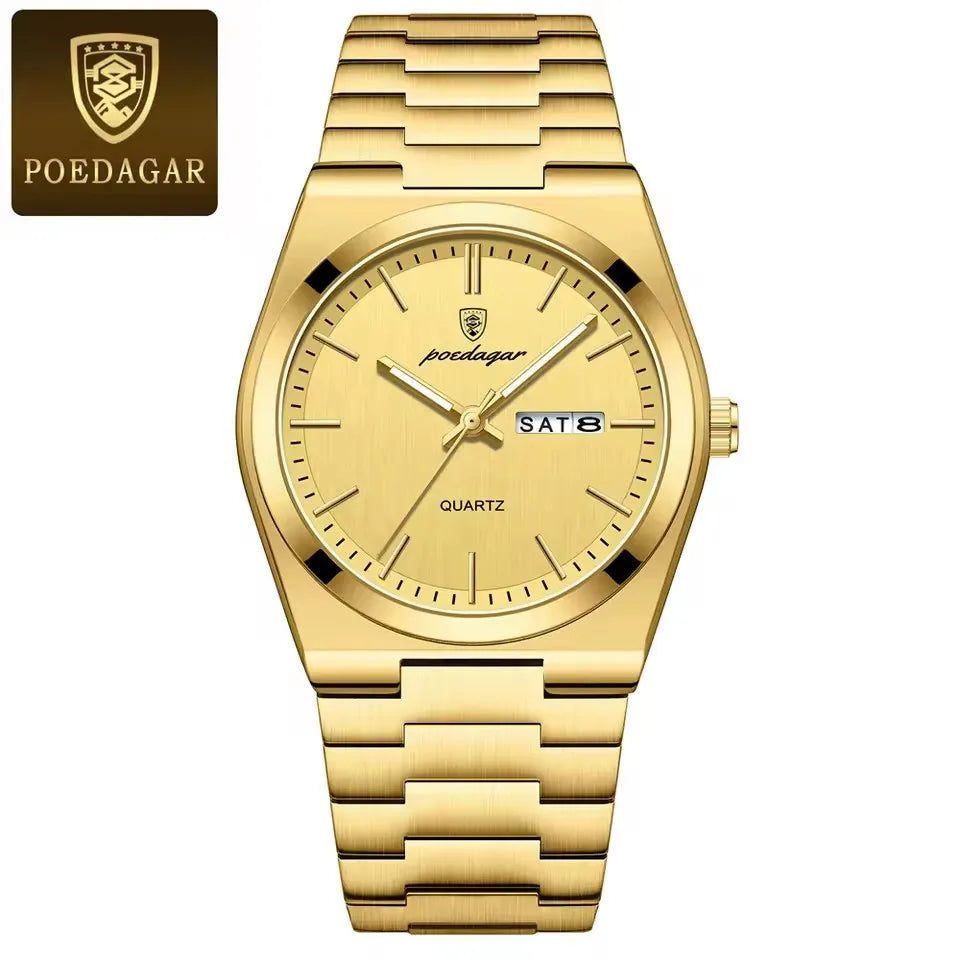 Hot Selling POEDAGAR 930 Man Wristwatch Stainless Steel Leather Strap Waterproof Luminous Men's Watches for Montre Homme Relojes