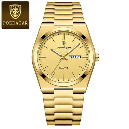Hot Selling POEDAGAR 930 Man Wristwatch Stainless Steel Leather Strap Waterproof Luminous Men's Watches for Montre Homme Relojes