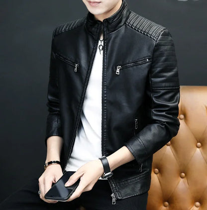 OEM Autumn Winter New Products Men Casual Outwear Stand Collar Faux Leather Motorcycle Jackets Youth Slim PU Coats