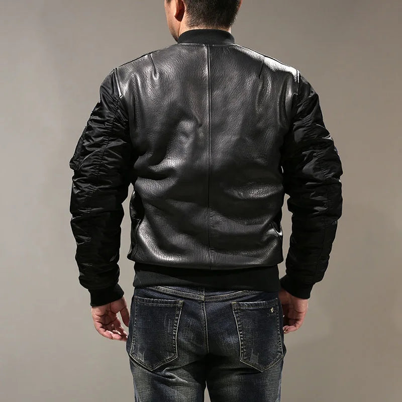 American MA-1 Baseball Cotton Padding Jacket Men's Stand-up Collar Sports Casual Plus Size Embroidered Sheepskin Leather Jackets