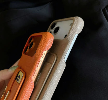 Lychee Grain Luxury Cardholder Phone Case for iphone 17 Pro 13 Pro Embossing Shockproof Durable Fashionable Artificial Leather