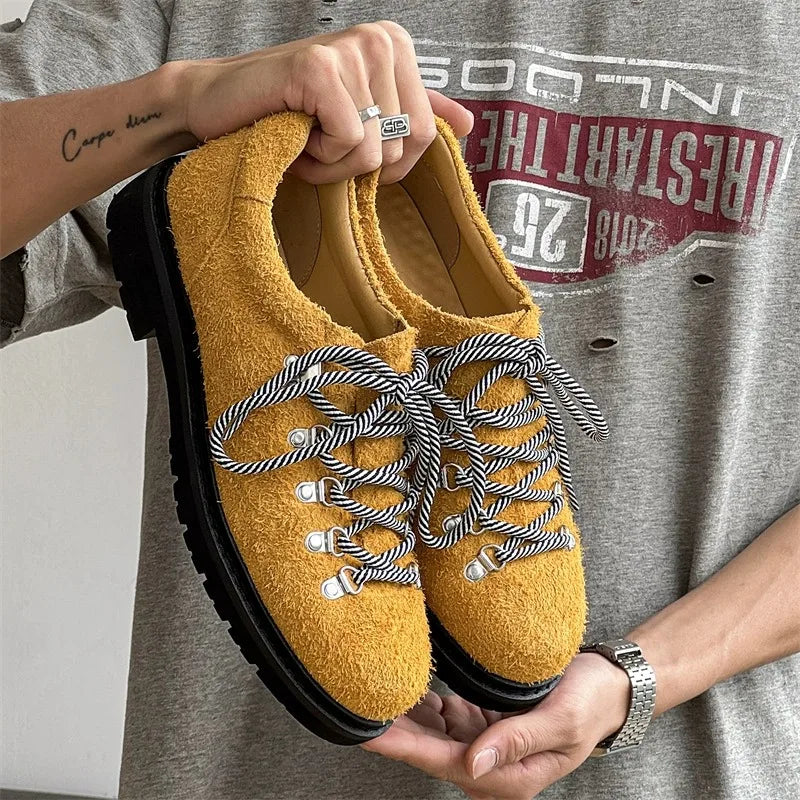 New Design Thick Sole Pointed Toe Faux Suede Leather Derby Shoes Classic Durable Height Increasing Dress Shoes