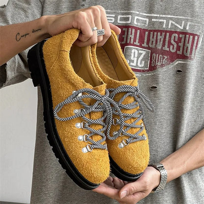New Design Thick Sole Pointed Toe Faux Suede Leather Derby Shoes Classic Durable Height Increasing Dress Shoes