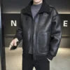 M-4XL Autumn and Winter New Wool Polo Collar Plus Plush Thickened Men's Motorcycle Leather Jacket Fur Integrated Jacket