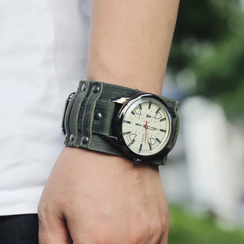 Hot Selling Popular Accessories Retro Genuine Leather Watch Band Personality Men's Punk Quartz Watch Bracelet