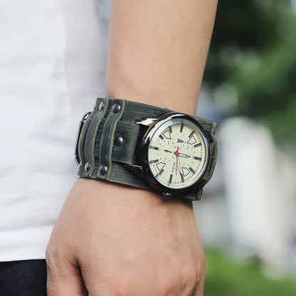 Hot Selling Popular Accessories Retro Genuine Leather Watch Band Personality Men's Punk Quartz Watch Bracelet