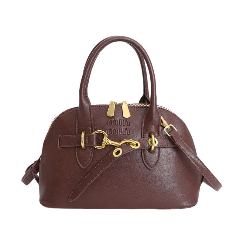 2026 New Hot Sale Dome Bag Bear Pendant Decor Metal Buckle PU Leather Winter Date Stylish Retro Handbag