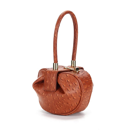 Luxury Ostrich Pattern Genuine Leather Handbag Women Large Capacity Dumpling Bag Designer Soft Cowhide Tote Sac a Main