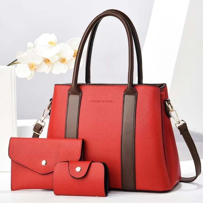 2025 New Luxury Designer Women's 3-Piece PU Leather Handbags Wallet Set Shoulder Bags Nylon Zipper Closure Wholesale Products