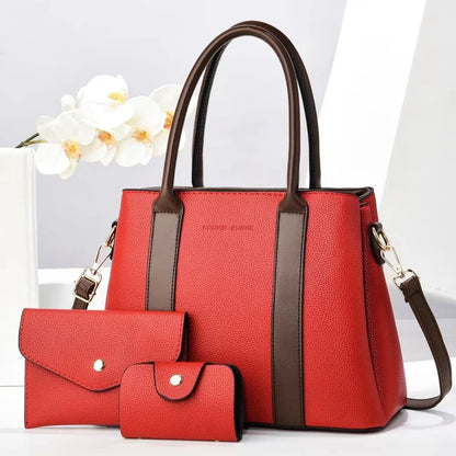 2025 New Luxury Designer Women's 3-Piece PU Leather Handbags Wallet Set Shoulder Bags Nylon Zipper Closure Wholesale Products