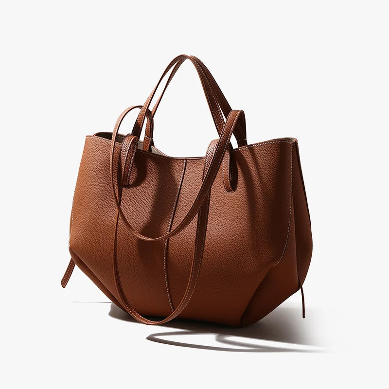 Designer Inspired Genuine Leather Shoulder Bag Modern Minimal Tote Contemporary Fashion Essential