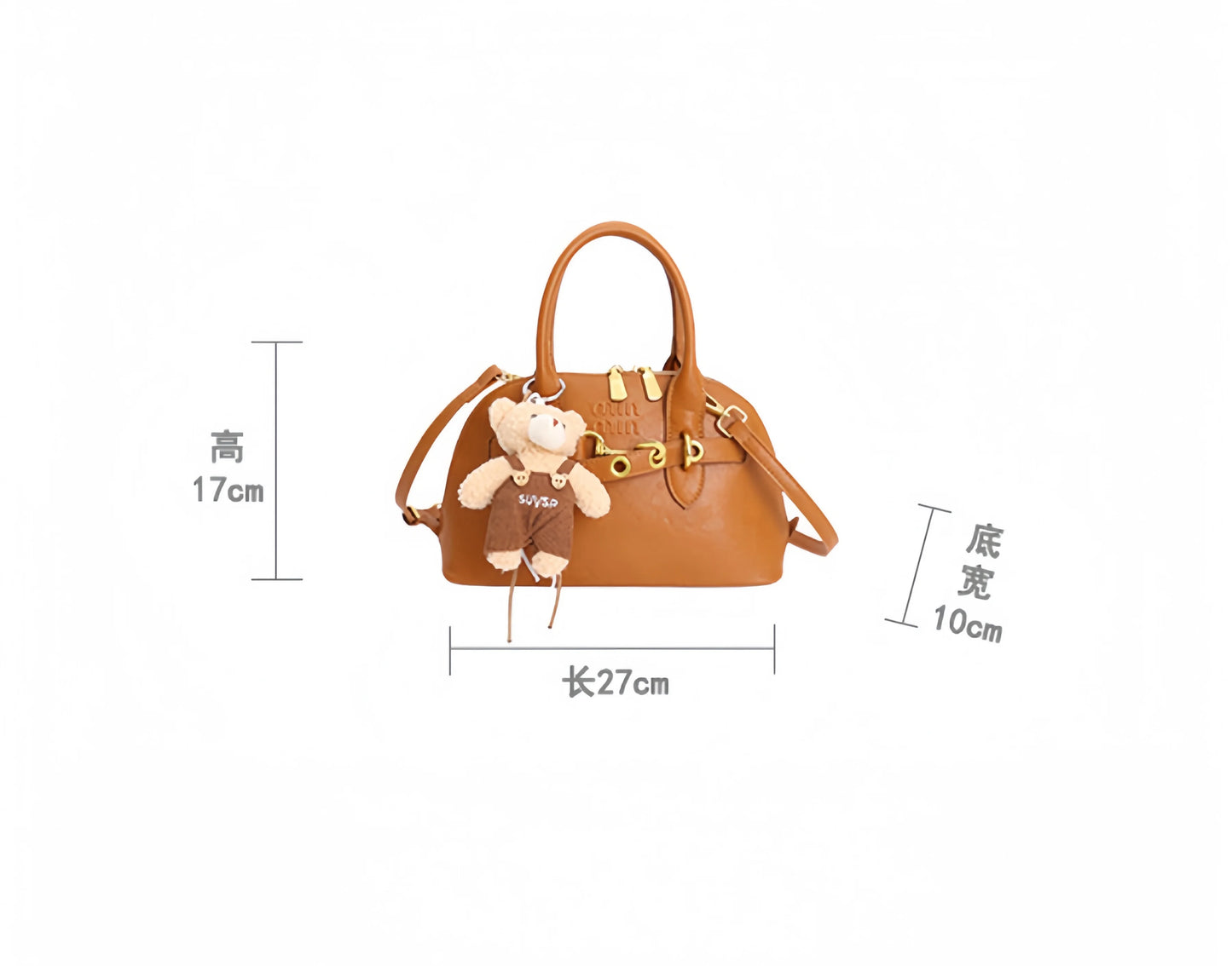 2026 New Hot Sale Dome Bag Bear Pendant Decor Metal Buckle PU Leather Winter Date Stylish Retro Handbag