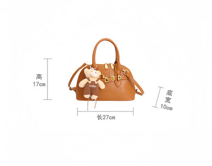 2026 New Hot Sale Dome Bag Bear Pendant Decor Metal Buckle PU Leather Winter Date Stylish Retro Handbag