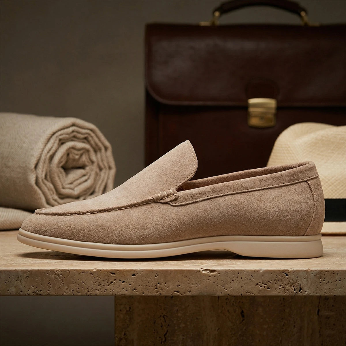 Men's Suede Cow Leather Penny Loafers Slip-On Flats Moccasins Casual Shoes Peas Comfortable Footwear