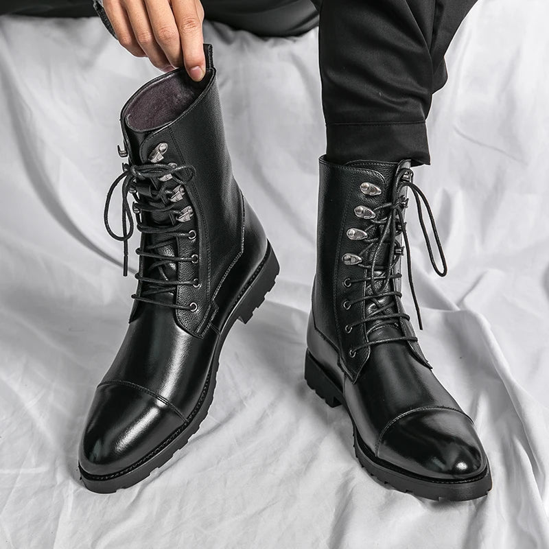 Custom High Top Microfiber Leather Plus Size Flat Boots 38-48 Men Shoes Male Casual Motorcycle Boot