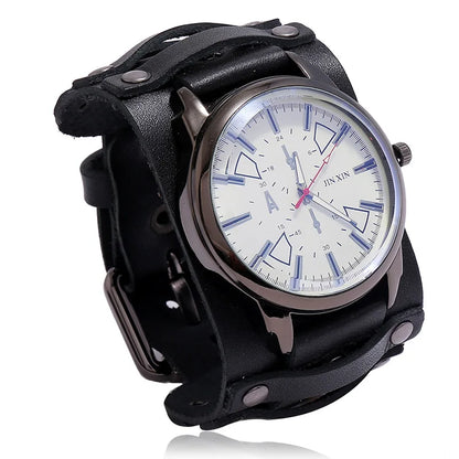 Hot Selling Popular Accessories Retro Genuine Leather Watch Band Personality Men's Punk Quartz Watch Bracelet