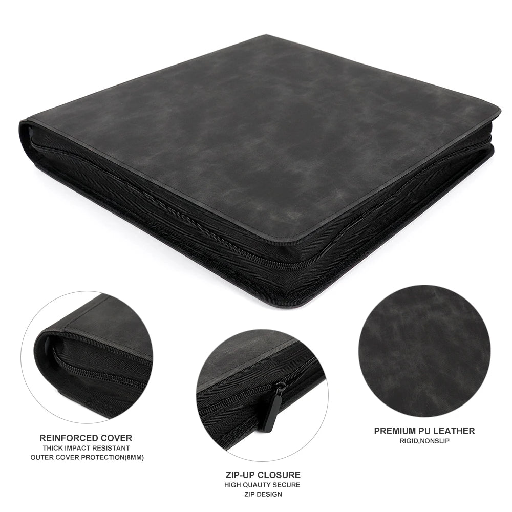 384 Pockets Leather RTS PU Leather Trading Toploader Binder Album, 12 Pockets Premium Top Loader Card Binder