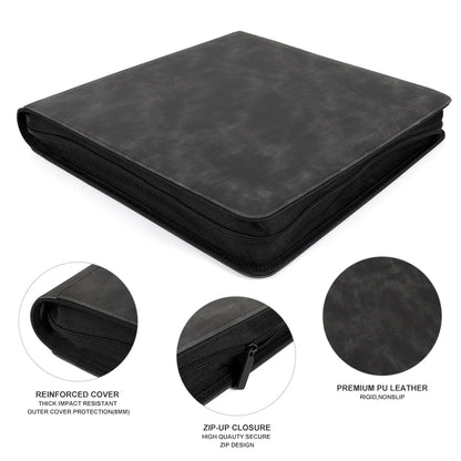 384 Pockets Leather RTS PU Leather Trading Toploader Binder Album, 12 Pockets Premium Top Loader Card Binder