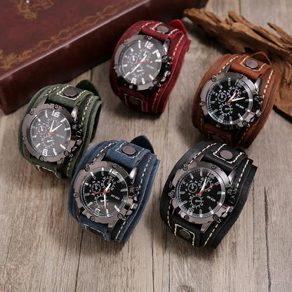 Hot Style Men Watch Vintage Hand-sewn Leather Bracelets Quartz Watches Punk Wristband Individuality Watch for Men and Women