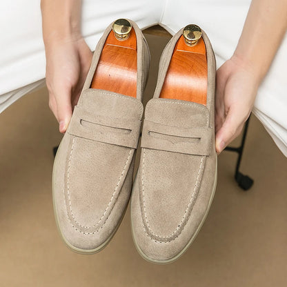 Men's Casual Loafers Genuine Leather Large Size 38-46 Fashionable Flat Slip-On Dress Shoes With Slip-On Closure for Winter