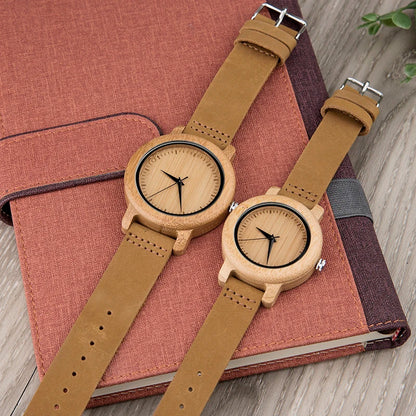 For DODO DEER 2020 Antique Bamboo Quartz Wristwatch Genuine Leather Strap Branded Couples Fashion Pointer Dial