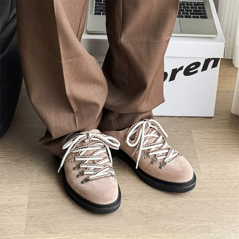 New Design Thick Sole Pointed Toe Faux Suede Leather Derby Shoes Classic Durable Height Increasing Dress Shoes