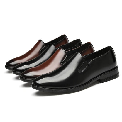 Men's Uniform Dress Oxford Loafers Derby Flats Shoes Low-top Slip on Cow Genuine Leather Pointed Toe Business Casual Breathable