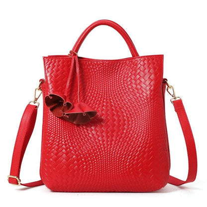 New Woven Texture Genuine Leather Handbag, Large Capacity Elegant Women's Shoulder & Top Handle Bag
