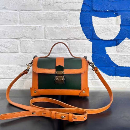 Custom Logo Plant Dyed Full Grain Leather Small Messenger Bag Hard Shell Vintage Purse with Adjustable Strap