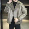 M-4XL Autumn and Winter New Wool Polo Collar Plus Plush Thickened Men's Motorcycle Leather Jacket Fur Integrated Jacket