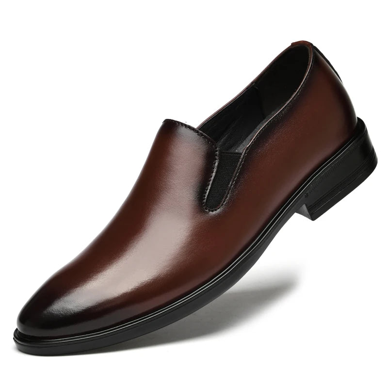 Men's Uniform Dress Oxford Loafers Derby Flats Shoes Low-top Slip on Cow Genuine Leather Pointed Toe Business Casual Breathable