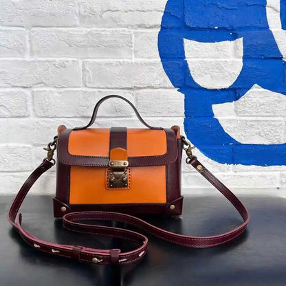 Custom Logo Plant Dyed Full Grain Leather Small Messenger Bag Hard Shell Vintage Purse with Adjustable Strap