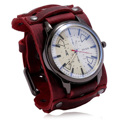 Hot Selling Popular Accessories Retro Genuine Leather Watch Band Personality Men's Punk Quartz Watch Bracelet