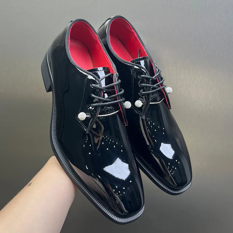 25165 Good Quality New Black Business Men Leather Shoes Fashion square Toe Men Dress Shoes