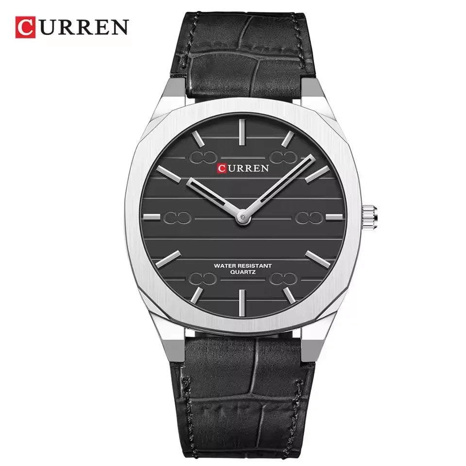 CURREN Men's Minimalist No Seconds Hand Design Quartz Watch, Fashion Slim Lightweight Leather Strap Wristwatches 8480