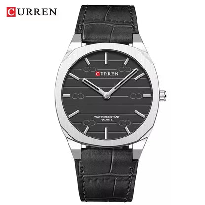 CURREN Men's Minimalist No Seconds Hand Design Quartz Watch, Fashion Slim Lightweight Leather Strap Wristwatches 8480