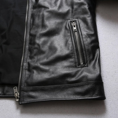 Wholesale Fashion Personalized 100% Pure Cowhide Coat Mens Black Colour Motorcycle Genuine Leather Jacket