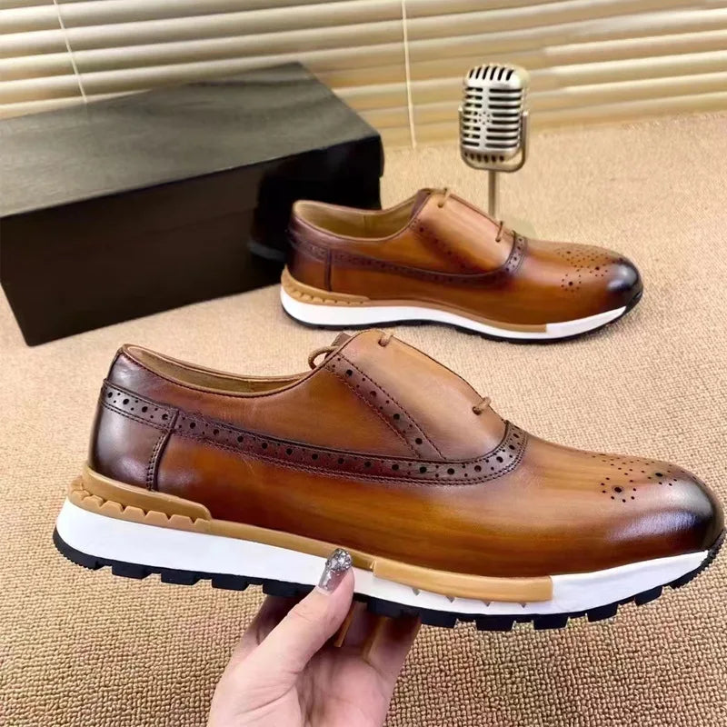 Men's Retro Style British Oxford Wedding Dress Shoes Comfortable Genuine Leather Business Formal for Autumn Season