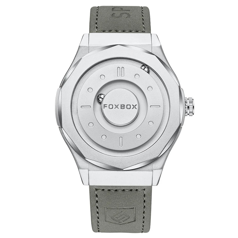 For FB0091 43mm Dial Gray Leather Men's Cartoon Simple Magnetic Levitation Watch with 3D Floating Ball Waterproof Gift Box