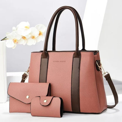 2025 New Luxury Designer Women's 3-Piece PU Leather Handbags Wallet Set Shoulder Bags Nylon Zipper Closure Wholesale Products