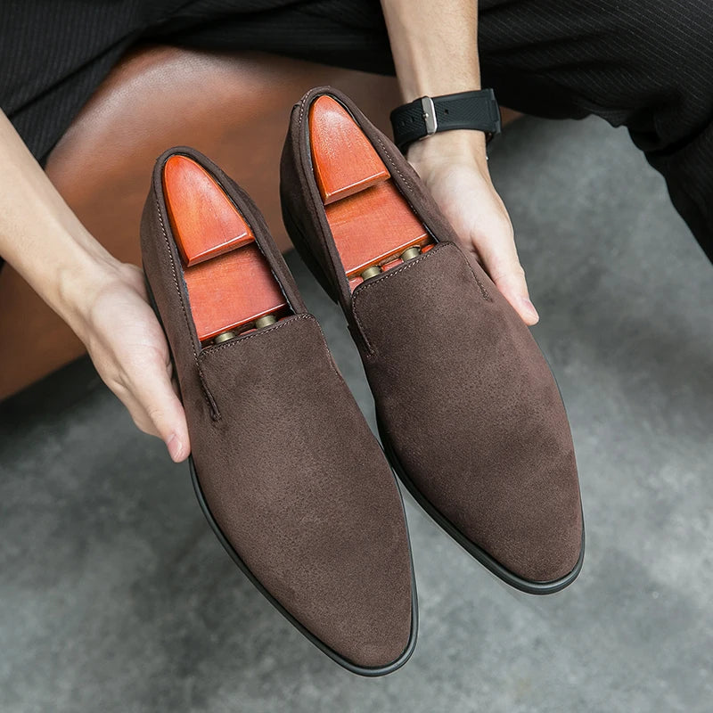 Suede Leather Slip on Casual Loafers Breathable Fashion Red Bottoms for Men Shoes