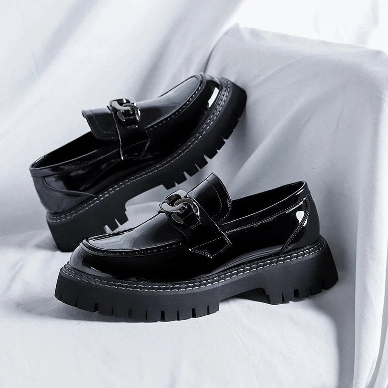 Thick Sole Patent Leather Dress Shoes Comfortable Casual Slip on Height Increasing Loafer Shoes for Men