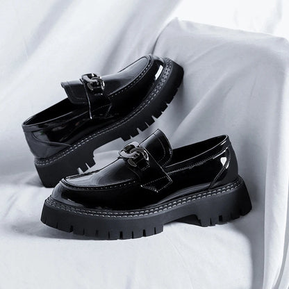 Thick Sole Patent Leather Dress Shoes Comfortable Casual Slip on Height Increasing Loafer Shoes for Men