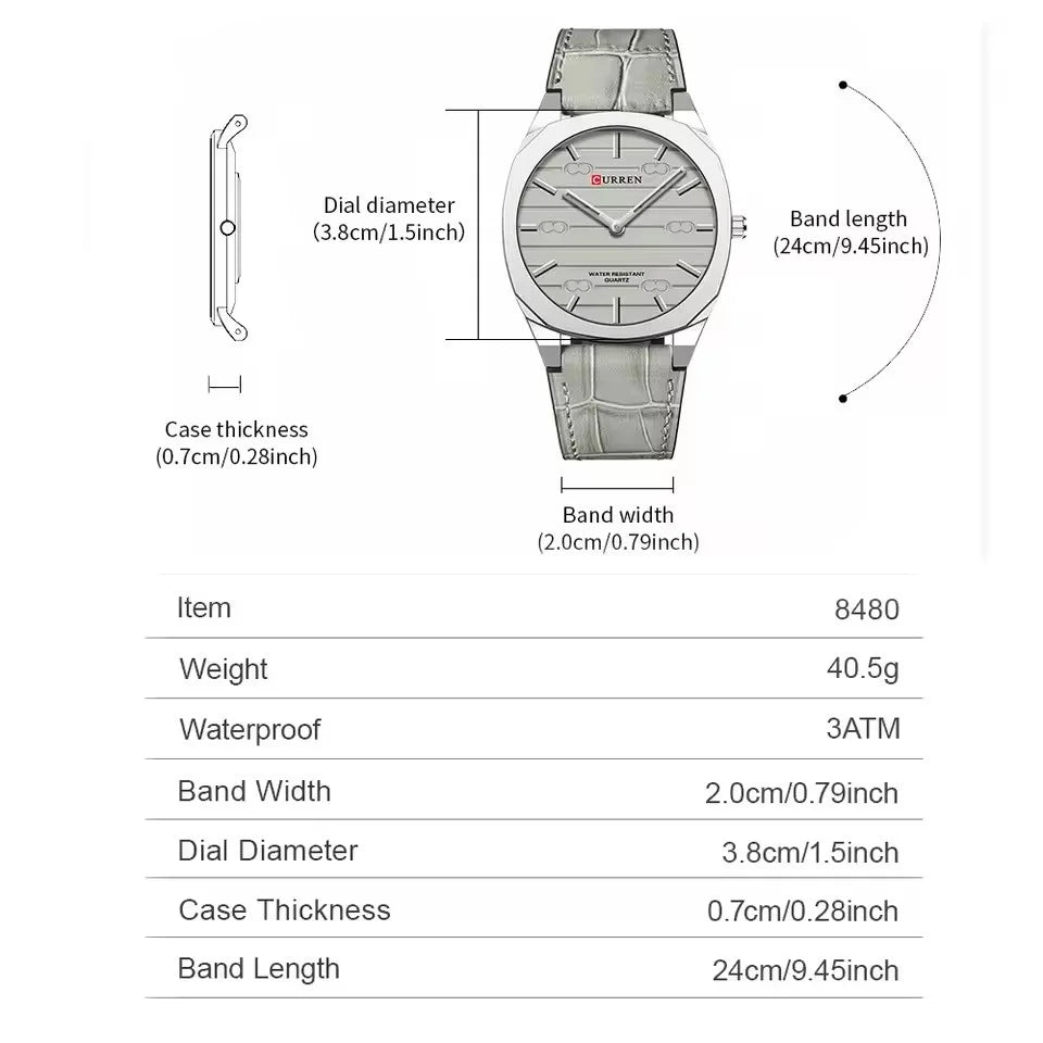 CURREN Men's Minimalist No Seconds Hand Design Quartz Watch, Fashion Slim Lightweight Leather Strap Wristwatches 8480
