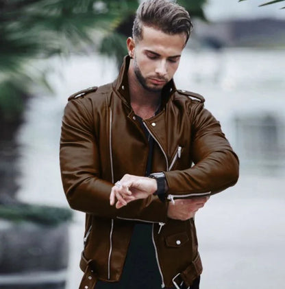 Liu Ming New Autumn Winter Mens Fashion PU Leather Plus Size Jacket Coats