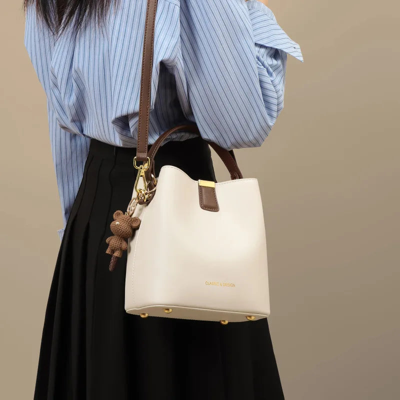 New Summer Genuine Leather Bucket Bag, Premium Versatile Women Shoulder Crossbody Handbag