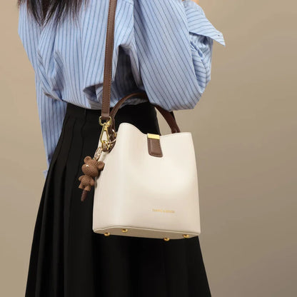 New Summer Genuine Leather Bucket Bag, Premium Versatile Women Shoulder Crossbody Handbag