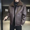 M-4XL Autumn and Winter New Wool Polo Collar Plus Plush Thickened Men's Motorcycle Leather Jacket Fur Integrated Jacket
