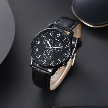 Wholesale Cheap Alloy Fashion Classic Leather GENEVA Calendar Quartz Bracelet and Watches Set for Men