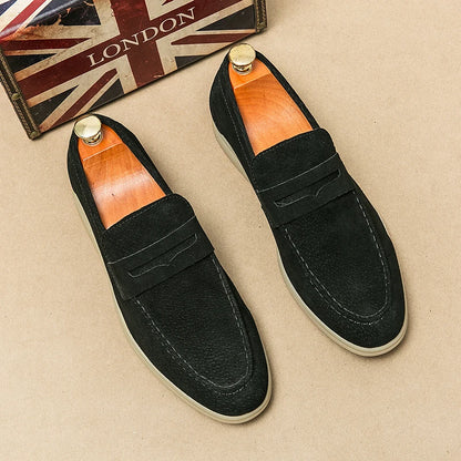 Men's Casual Loafers Genuine Leather Large Size 38-46 Fashionable Flat Slip-On Dress Shoes With Slip-On Closure for Winter